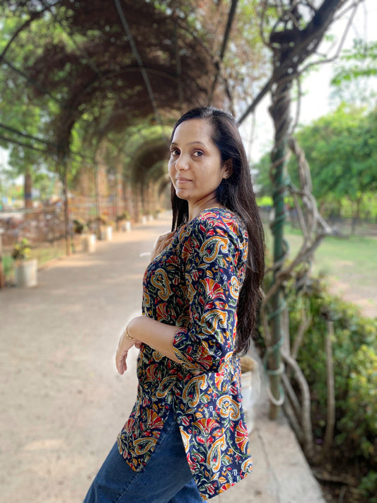 Navy Paisley Short Kurti