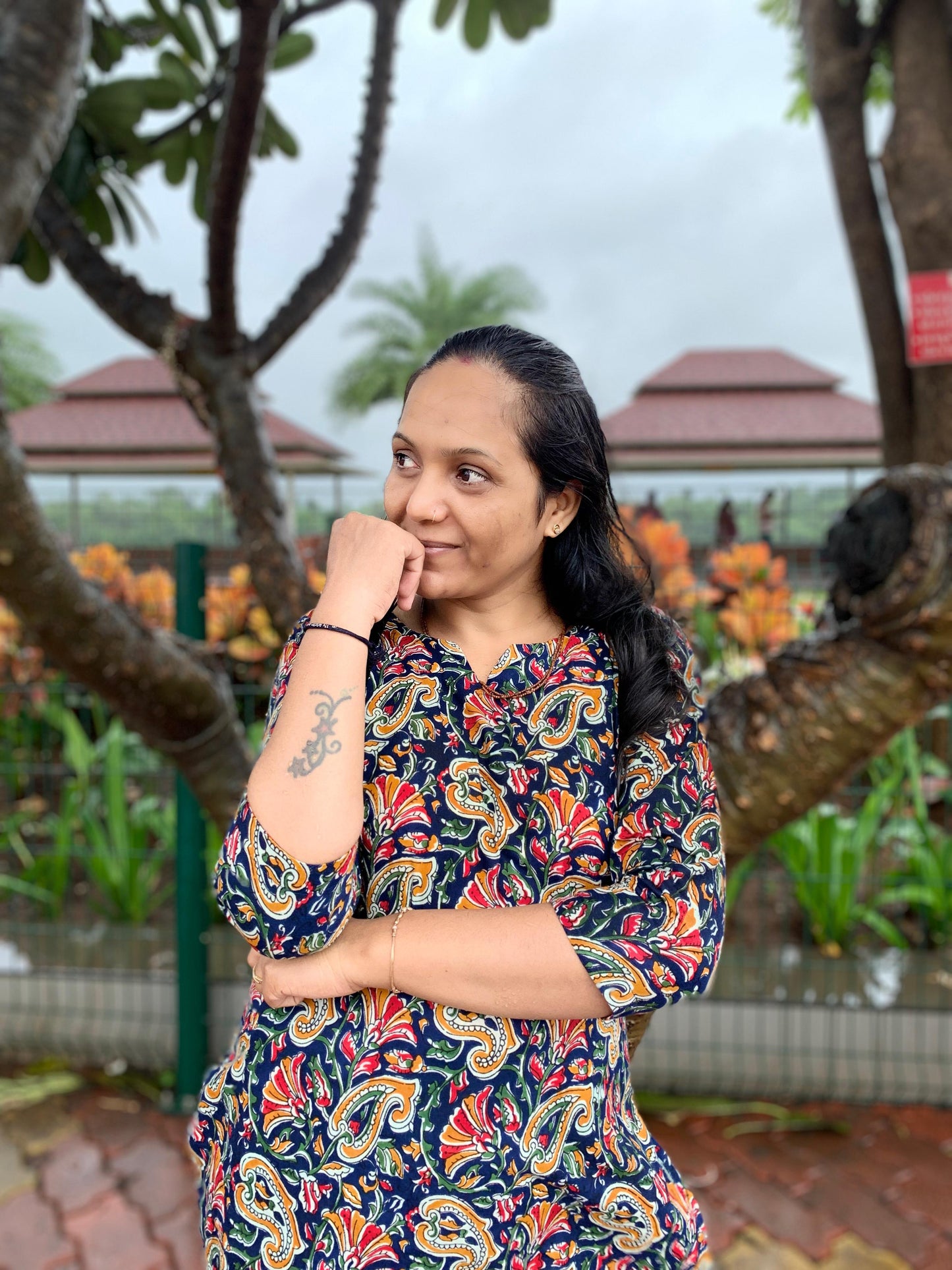 Navy Paisley Short Kurti