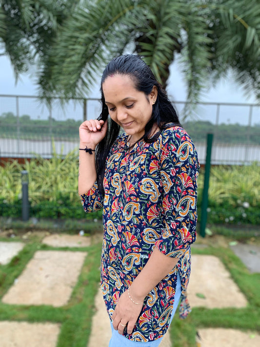 Navy Paisley Short Kurti