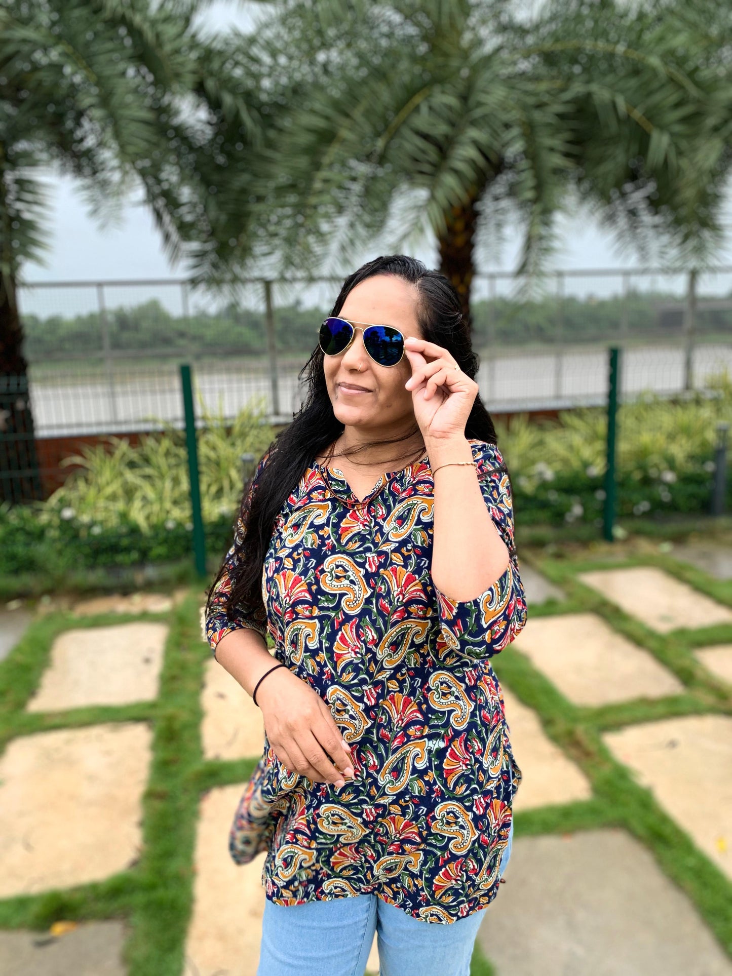 Navy Paisley Short Kurti