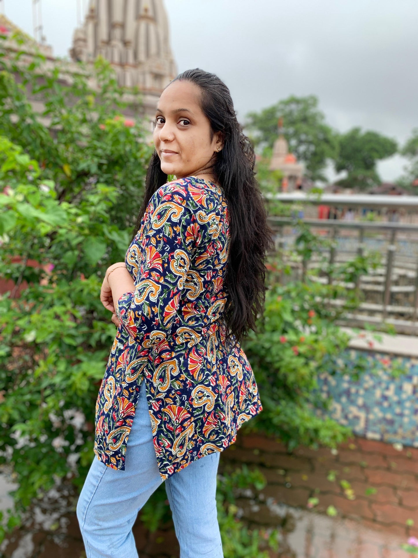 Navy Paisley Short Kurti